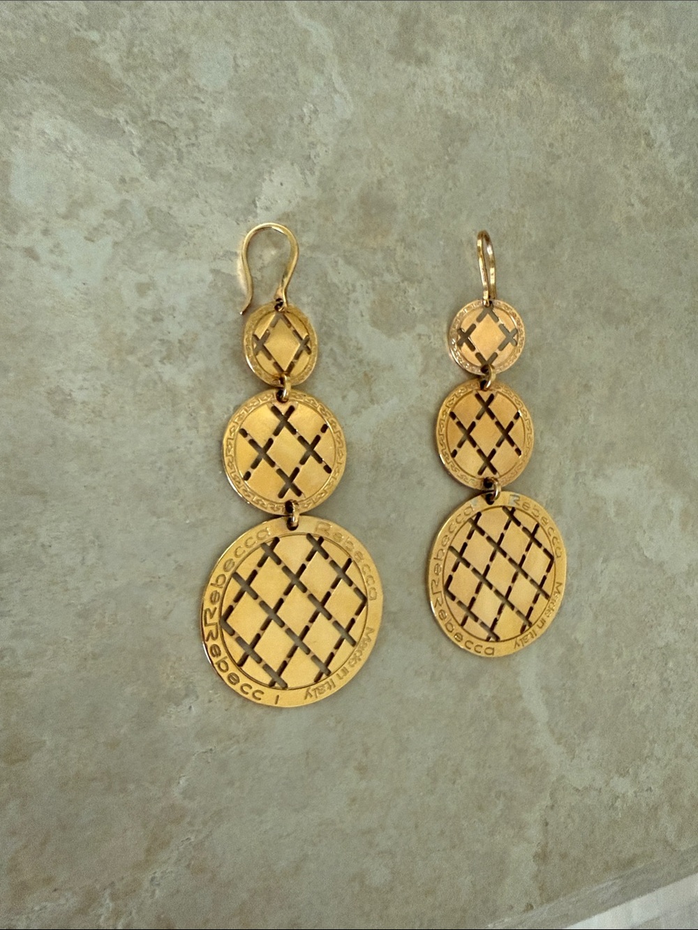 Rebecca Minkoff Polished Rose Gold Triple-Disk Lattice Drop Earrings